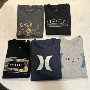 Lot of 5 Men’s T Shirts. Size Large. Hurley, O’Neill, and Lucky Brand.
